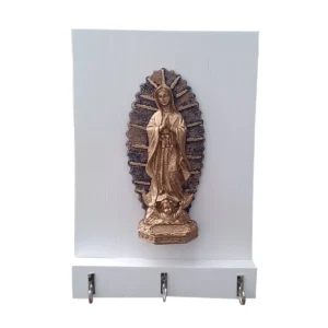 Porta llaves Vertical Virgen: Madera Blanca y 3 Ganchos